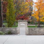 View of the stone arch between University Hall and Edwards Hall